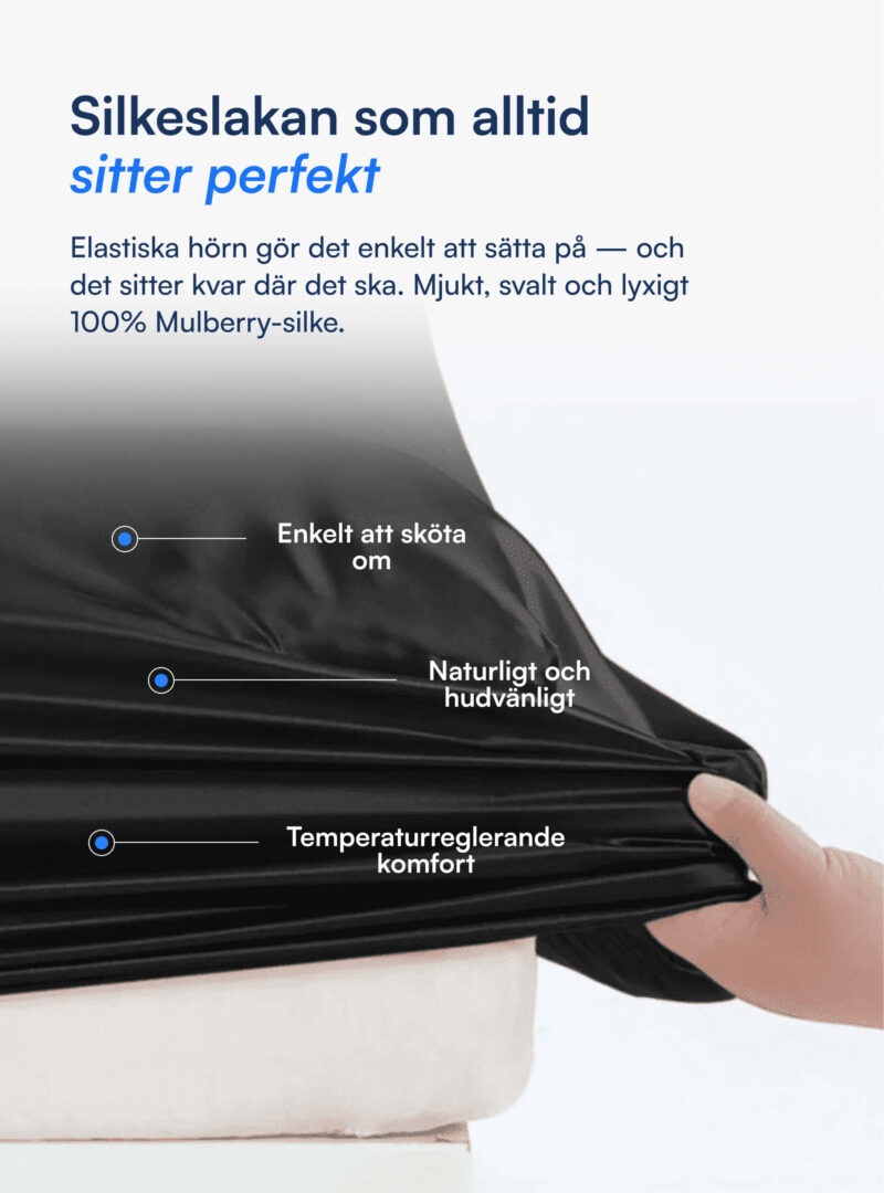 100% Mullbärssiden Kuvertlakan (OEKO-TEX) Svart