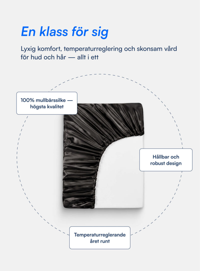100% Mullbärssiden Kuvertlakan (OEKO-TEX) Svart