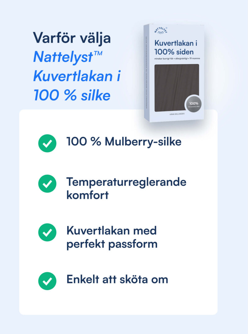 100% Mullbärssiden Kuvertlakan (OEKO-TEX) Mörkgrått