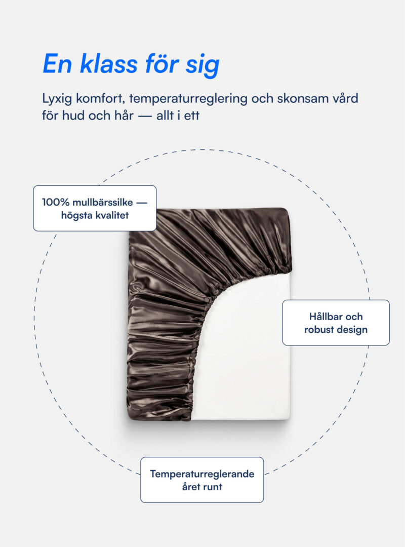 100% Mullbärssiden Kuvertlakan (OEKO-TEX) Mörkgrått