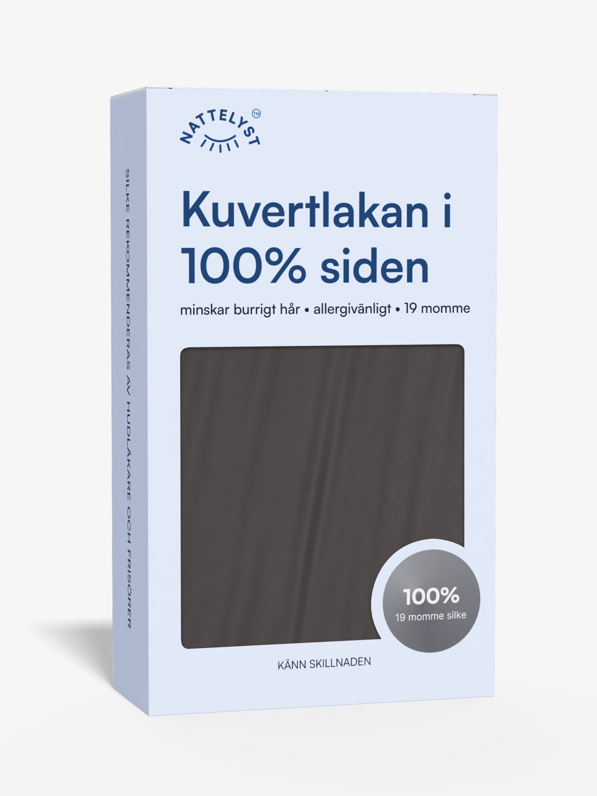 100% Mullbärssiden Kuvertlakan (OEKO-TEX) Mörkgrått - 160cm x 200cm + 20cm