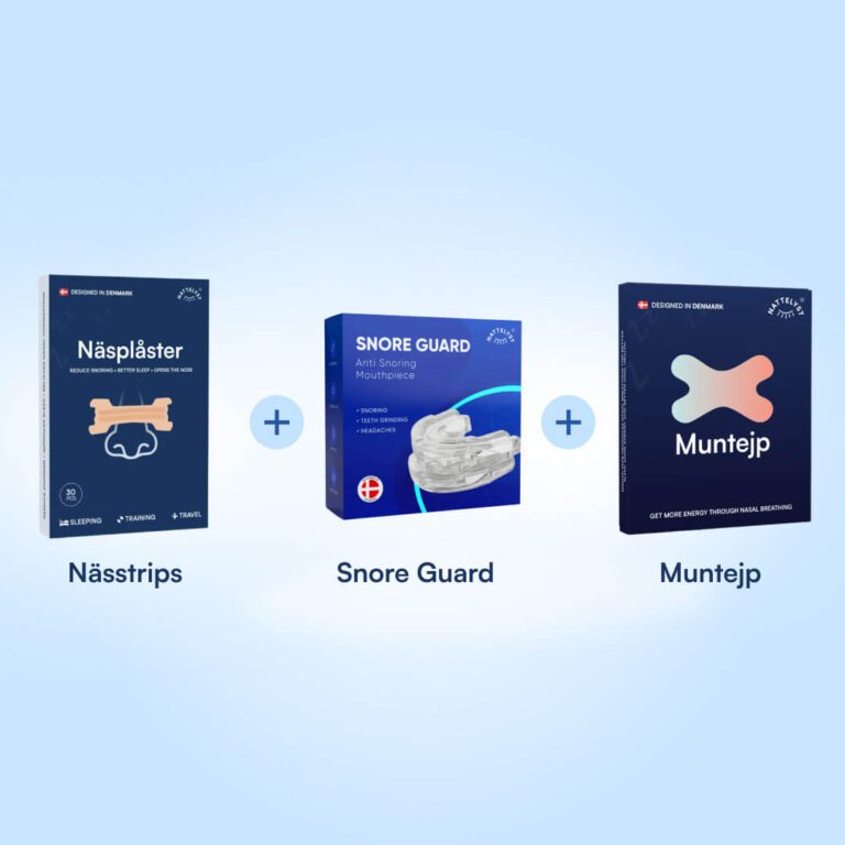 Snorkpaket med nässtrips, Snore Guard anti-snarkskena och muntejp för minskad snarkning
