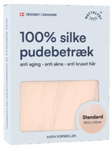 Förpackning med 100% silkesörngott, beige standard 60×63 cm, designad i Danmark