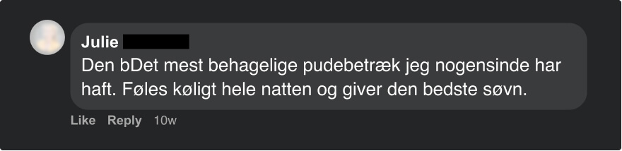 Dansk kommentar som berömmer ett mycket bekvÀmt, svalt örngott som ger bÀsta sömnen