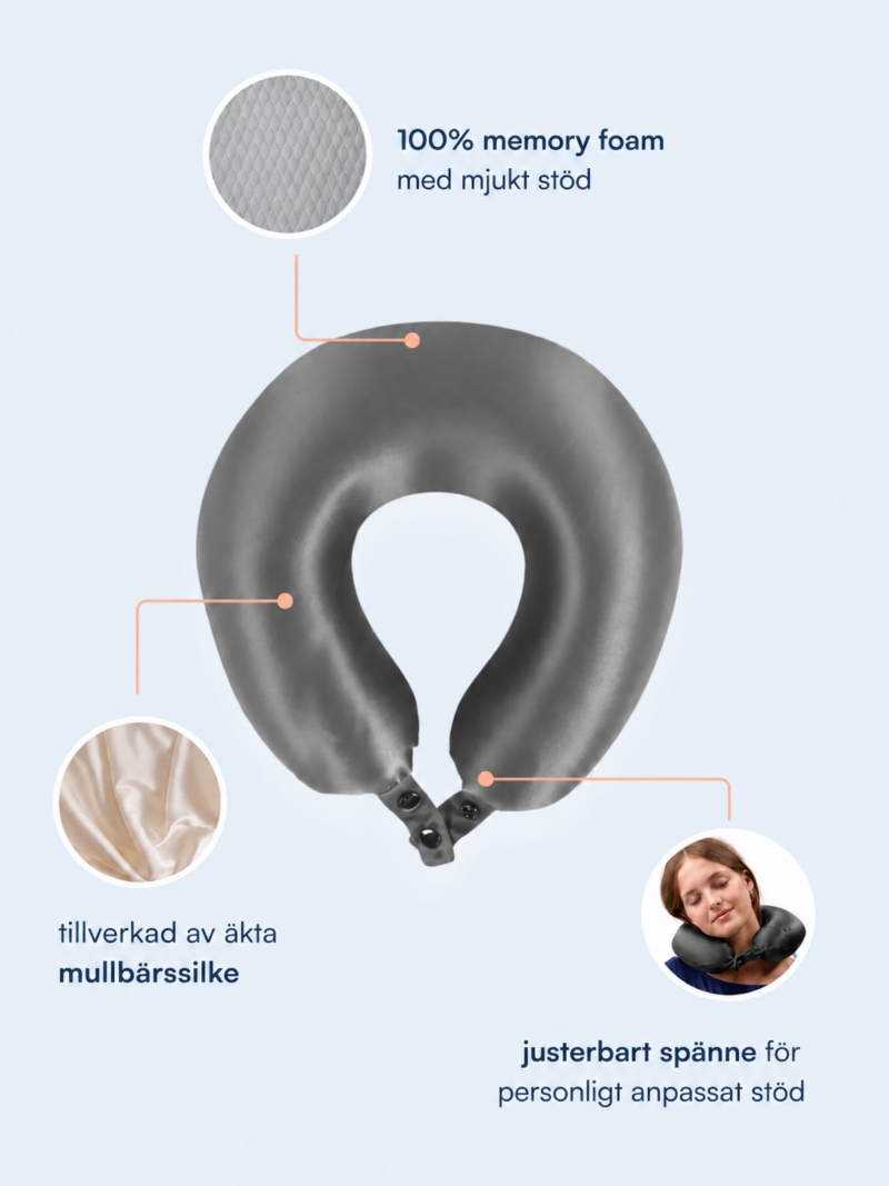 Nackkudde 100% Mullbärssiden (OEKO-TEX) Grå
